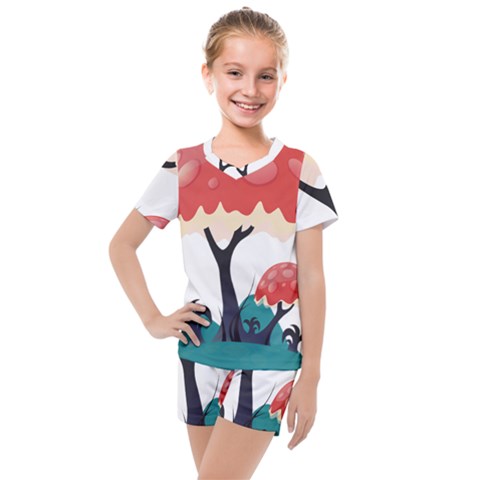 Tree-art-trunk-artwork-cartoon Kids  Mesh Tee And Shorts Set by 99art