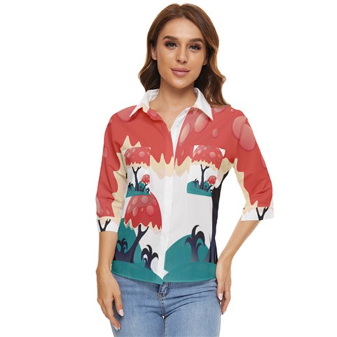 Tree-art-trunk-artwork-cartoon Women s Quarter Sleeve Pocket Shirt by 99art