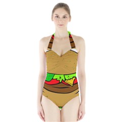 Hamburger-cheeseburger-fast-food Halter Swimsuit by 99art