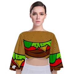 Hamburger-cheeseburger-fast-food Tie Back Butterfly Sleeve Chiffon Top by 99art