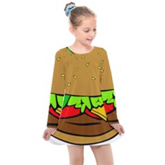 Hamburger-cheeseburger-fast-food Kids  Long Sleeve Dress by 99art