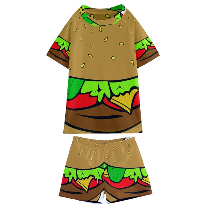 Hamburger-cheeseburger-fast-food Kids  Swim Tee and Shorts Set