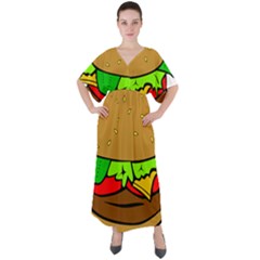 Hamburger-cheeseburger-fast-food V-neck Boho Style Maxi Dress by 99art