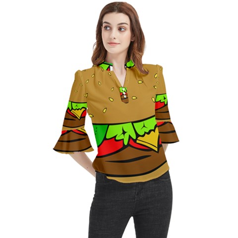 Hamburger-cheeseburger-fast-food Loose Horn Sleeve Chiffon Blouse by 99art