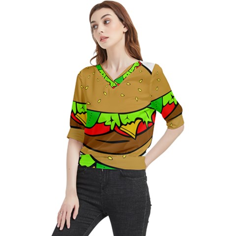 Hamburger-cheeseburger-fast-food Quarter Sleeve Blouse by 99art