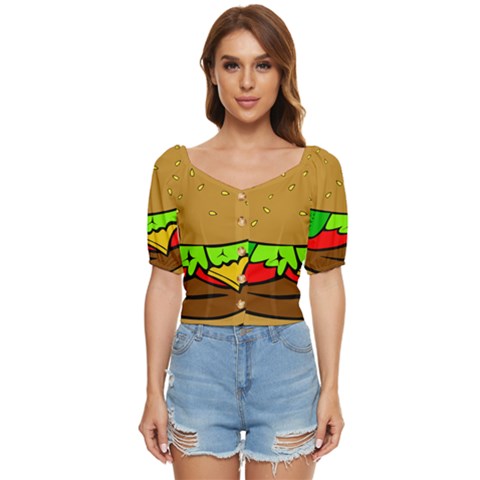 Hamburger-cheeseburger-fast-food Button Up Blouse by 99art