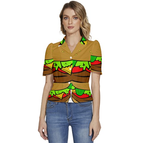 Hamburger-cheeseburger-fast-food Puffed Short Sleeve Button Up Jacket by 99art