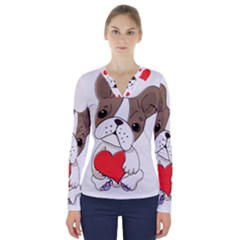 Animation-dog-cute-animate-comic V-neck Long Sleeve Top by 99art