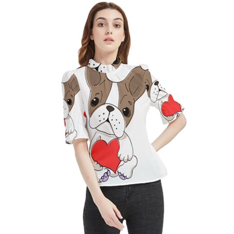 Animation-dog-cute-animate-comic Frill Neck Blouse by 99art