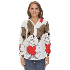 Animation-dog-cute-animate-comic Zip Up Long Sleeve Blouse