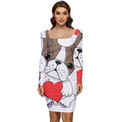 Animation-dog-cute-animate-comic Women Long Sleeve Ruched Stretch Jersey Dress by 99art