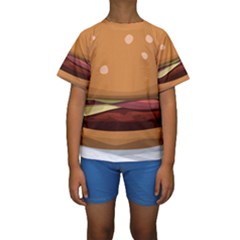 Hamburger-cheeseburger-burger-lunch Kids  Short Sleeve Swimwear by 99art