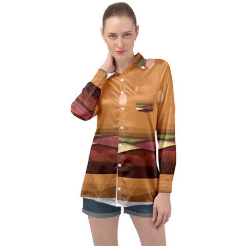 Hamburger-cheeseburger-burger-lunch Long Sleeve Satin Shirt by 99art