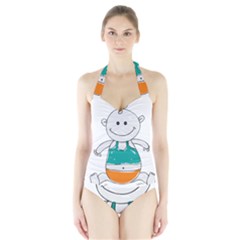 Baby-cute-child-birth-happy Halter Swimsuit by 99art