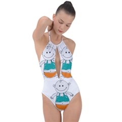 Baby-cute-child-birth-happy Plunge Cut Halter Swimsuit by 99art