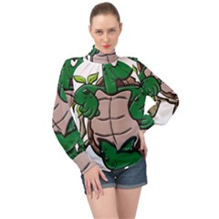 Amphibian-animal-cartoon-reptile High Neck Long Sleeve Chiffon Top by 99art