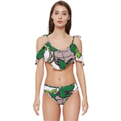 Amphibian-animal-cartoon-reptile Ruffle Edge Tie Up Bikini Set	 by 99art