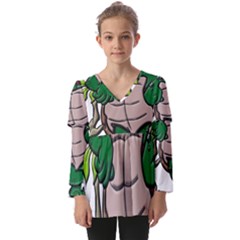 Amphibian-animal-cartoon-reptile Kids  V Neck Casual Top by 99art