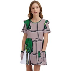 Amphibian-animal-cartoon-reptile Kids  Frilly Sleeves Pocket Dress by 99art