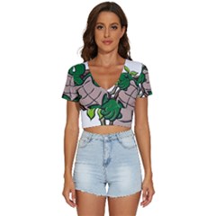 Amphibian-animal-cartoon-reptile V-neck Crop Top by 99art