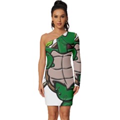 Amphibian-animal-cartoon-reptile Long Sleeve One Shoulder Mini Dress by 99art