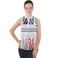 Bulgarian Folk Art Folk Art Mock Neck Chiffon Sleeveless Top by 99art