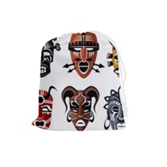 Tribal-masks-african-culture-set Drawstring Pouch (large) by 99art