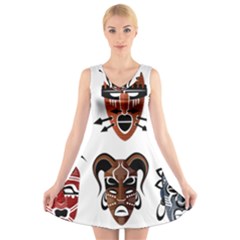 Tribal-masks-african-culture-set V-neck Sleeveless Dress by 99art