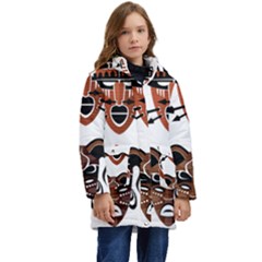 Tribal-masks-african-culture-set Kids  Hooded Longline Puffer Jacket by 99art