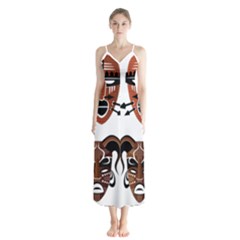 Tribal-masks-african-culture-set Button Up Chiffon Maxi Dress by 99art