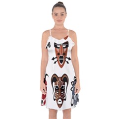 Tribal-masks-african-culture-set Ruffle Detail Chiffon Dress by 99art