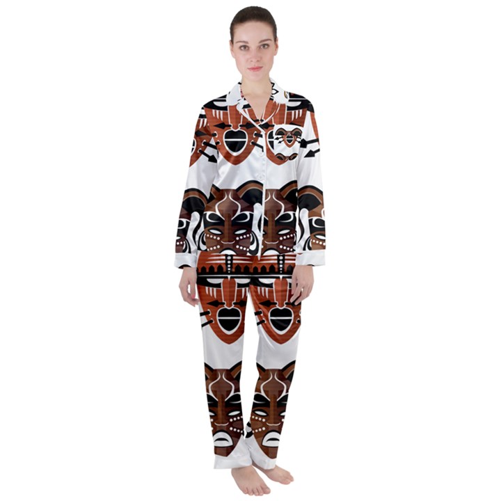 Tribal-masks-african-culture-set Women s Long Sleeve Satin Pajamas Set	