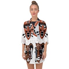 Tribal-masks-african-culture-set Half Sleeve Chiffon Kimono by 99art