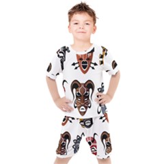 Tribal-masks-african-culture-set Kids  Tee And Shorts Set by 99art