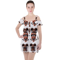 Tribal-masks-african-culture-set Ruffle Cut Out Chiffon Playsuit by 99art