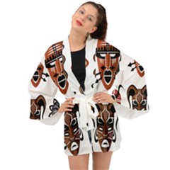 Tribal-masks-african-culture-set Long Sleeve Kimono by 99art