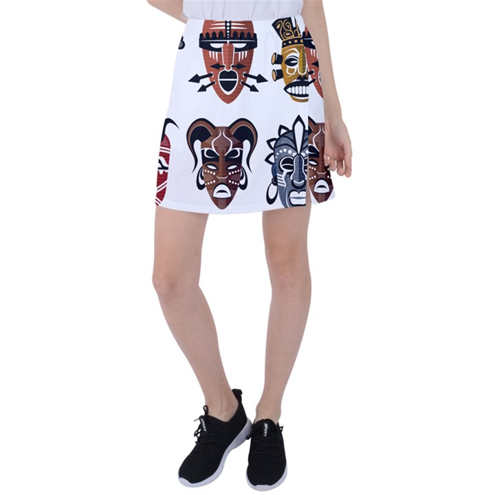 Tribal-masks-african-culture-set Tennis Skirt