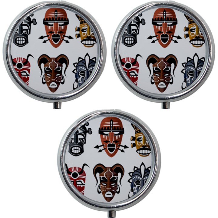 Tribal-masks-african-culture-set Mini Round Pill Box (Pack of 3)