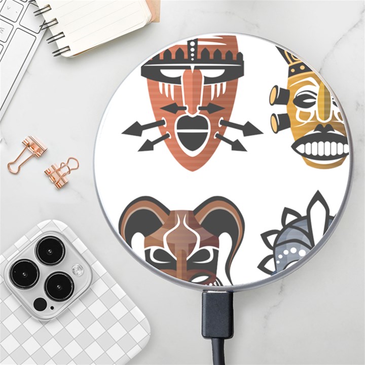 Tribal-masks-african-culture-set Wireless Fast Charger(White)