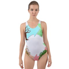 Seasons-of-the-year-year-tree Cut-out Back One Piece Swimsuit by 99art