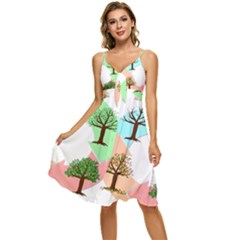 Seasons-of-the-year-year-tree Sleeveless Tie Front Chiffon Dress by 99art