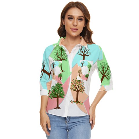 Seasons-of-the-year-year-tree Women s Quarter Sleeve Pocket Shirt by 99art