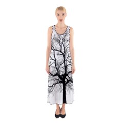 Tree-silhouette-winter-plant Sleeveless Maxi Dress by 99art