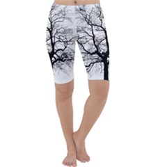 Tree-silhouette-winter-plant Cropped Leggings  by 99art