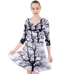 Tree-silhouette-winter-plant Quarter Sleeve Front Wrap Dress by 99art