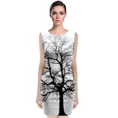 Tree-silhouette-winter-plant Sleeveless Velvet Midi Dress by 99art