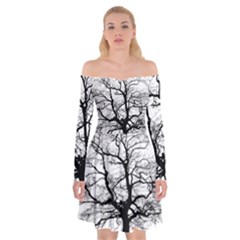 Tree-silhouette-winter-plant Off Shoulder Skater Dress by 99art