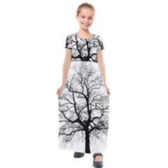 Tree-silhouette-winter-plant Kids  Short Sleeve Maxi Dress by 99art