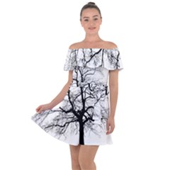 Tree-silhouette-winter-plant Off Shoulder Velour Dress by 99art