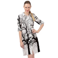 Tree-silhouette-winter-plant Long Sleeve Mini Shirt Dress by 99art